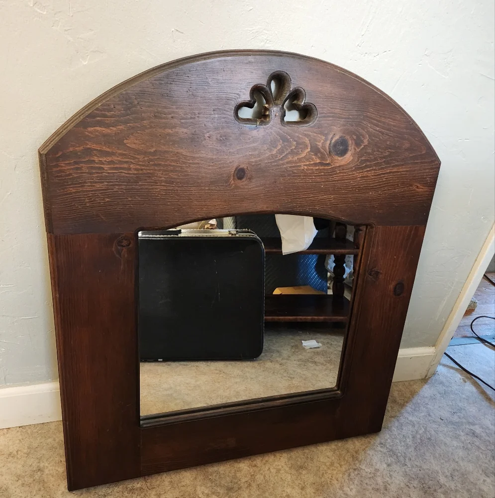 Antique Vintage 1940s 1950s Wooden Carved Wall Mirror